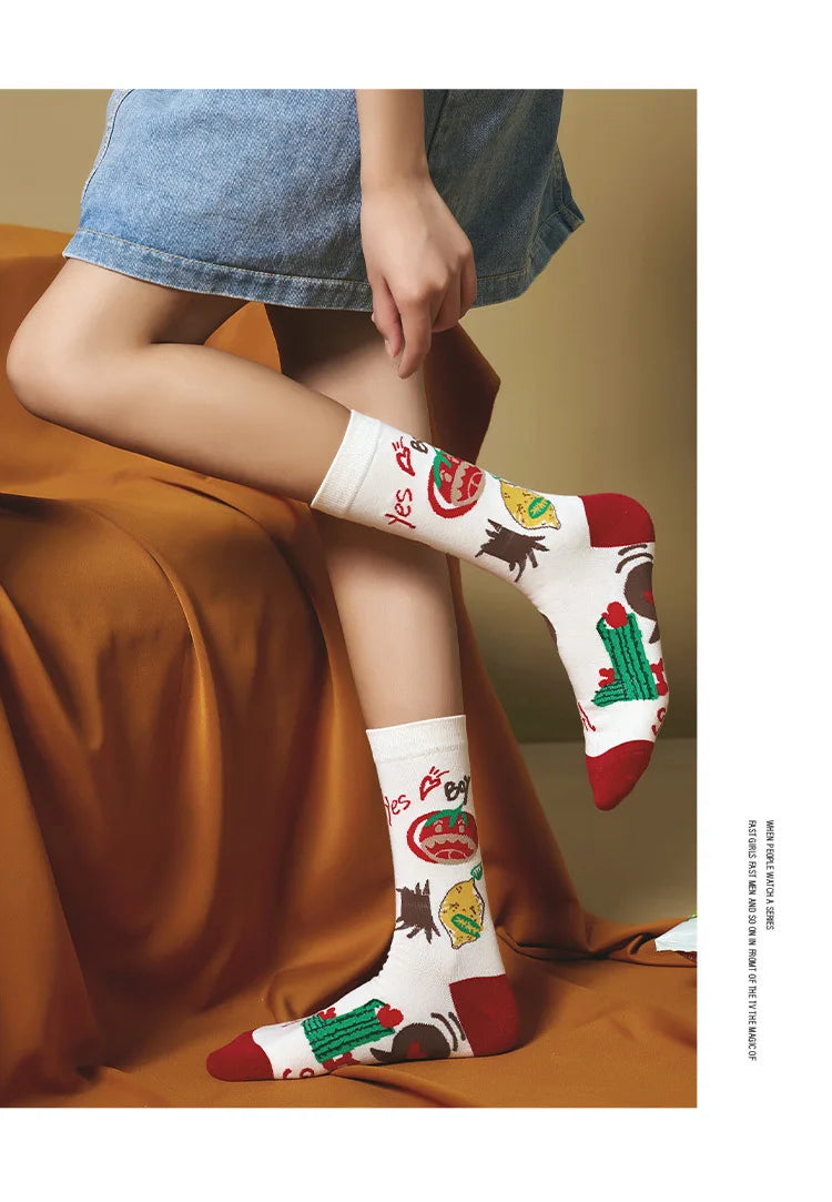 5 Pairs Personality Tide Socks Graffiti Socks Funny Korean Version Sports Couple Socks Harajuku Style Colorful Cute Flower Socks