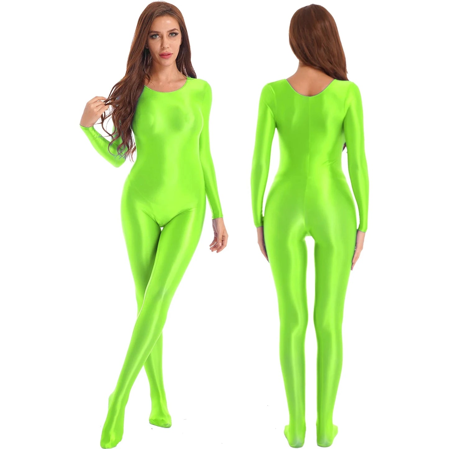 Women Shiny Oil Full Body Pantyhose Jumpsuit Long Sleeve Bodystocking Tights Yoga Gymnastics Unitard Leotard Athletic Catsuit Viralgem Store