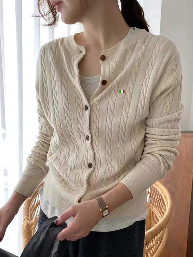 Women's Autumn And Winter Wool Sweater Version Loose Lazy Wind Short Girl Vintage Twist Button Sweater New Blouseo Female Tops