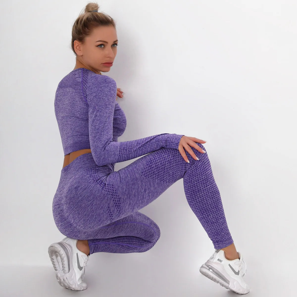 Women Seamless Gym Set Long Sleeve Top High Waist Belly Control Sport Leggings Gym Clothes Seamless Sport Suit Sexy Booty Girls Viralgem Store