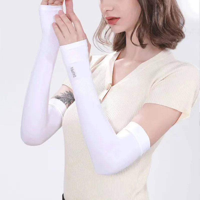 1Pair UV Protection Arm Sleeves for Men Women Summer Driving Sunscreen Ice Silk Cover Hand Protector Half Finger Long Gloves Viralgem Store