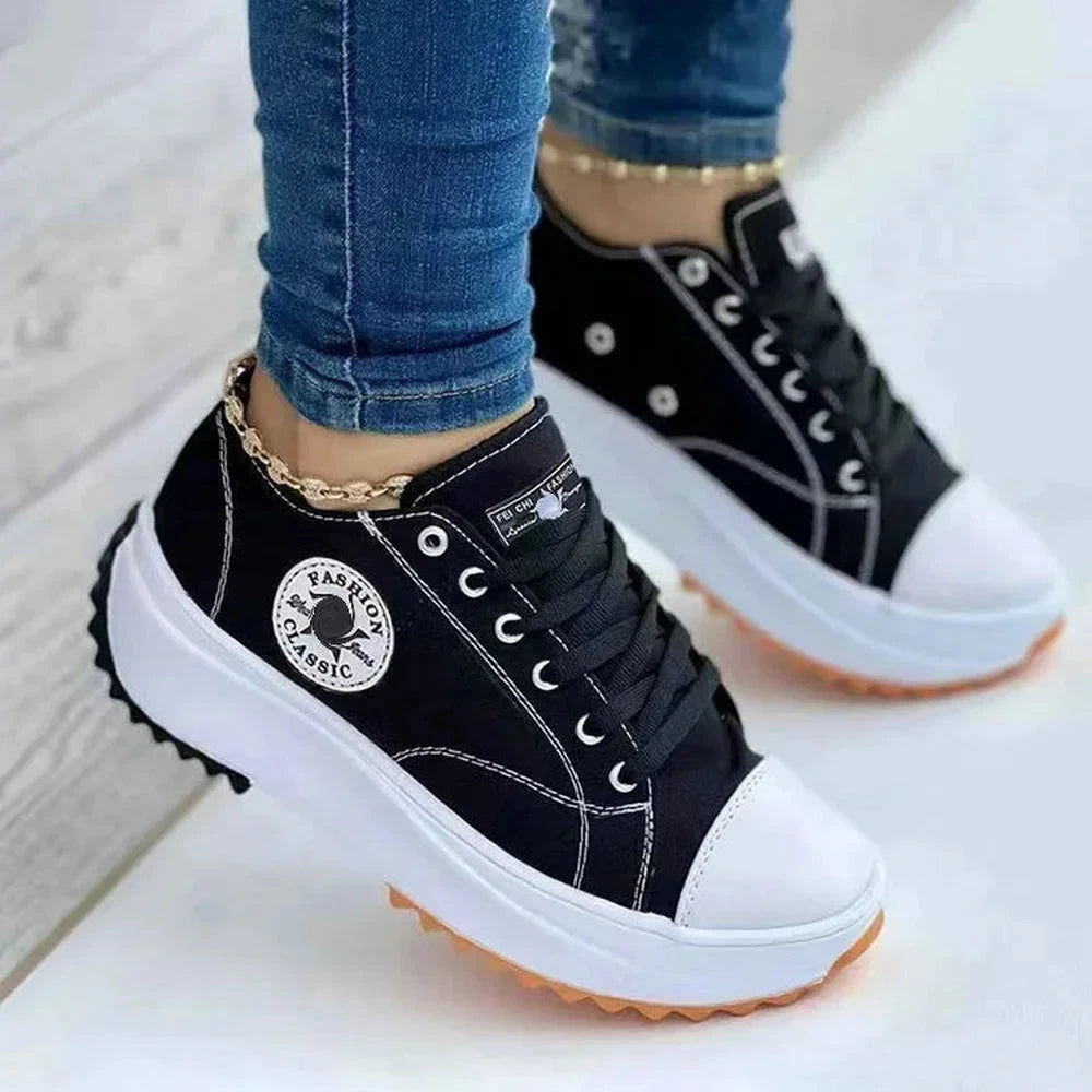Women’s Pattern Canvas Sneakers  Casual Flat Lace-Up Shoes Zapatillas Mujer Chaussure Femme Viralgem Store