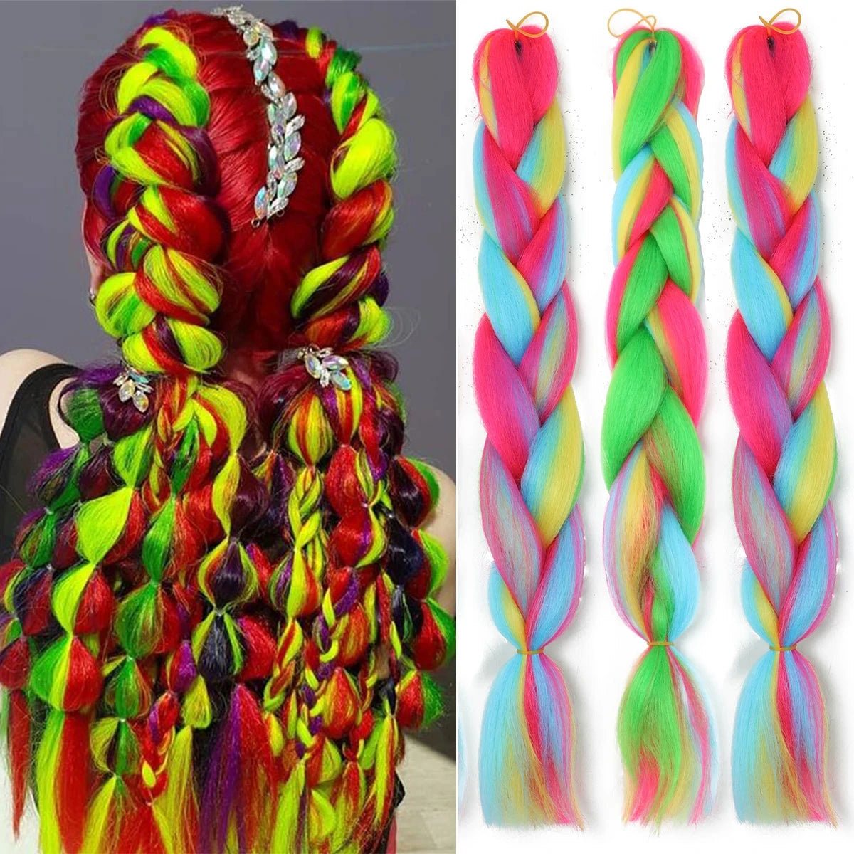 24" Synthetic Yaki Braids Hair kanekalon Ombre Braiding Hair Jumbo Braid Hair Extension For Women Hundreds of colors DIY Hair