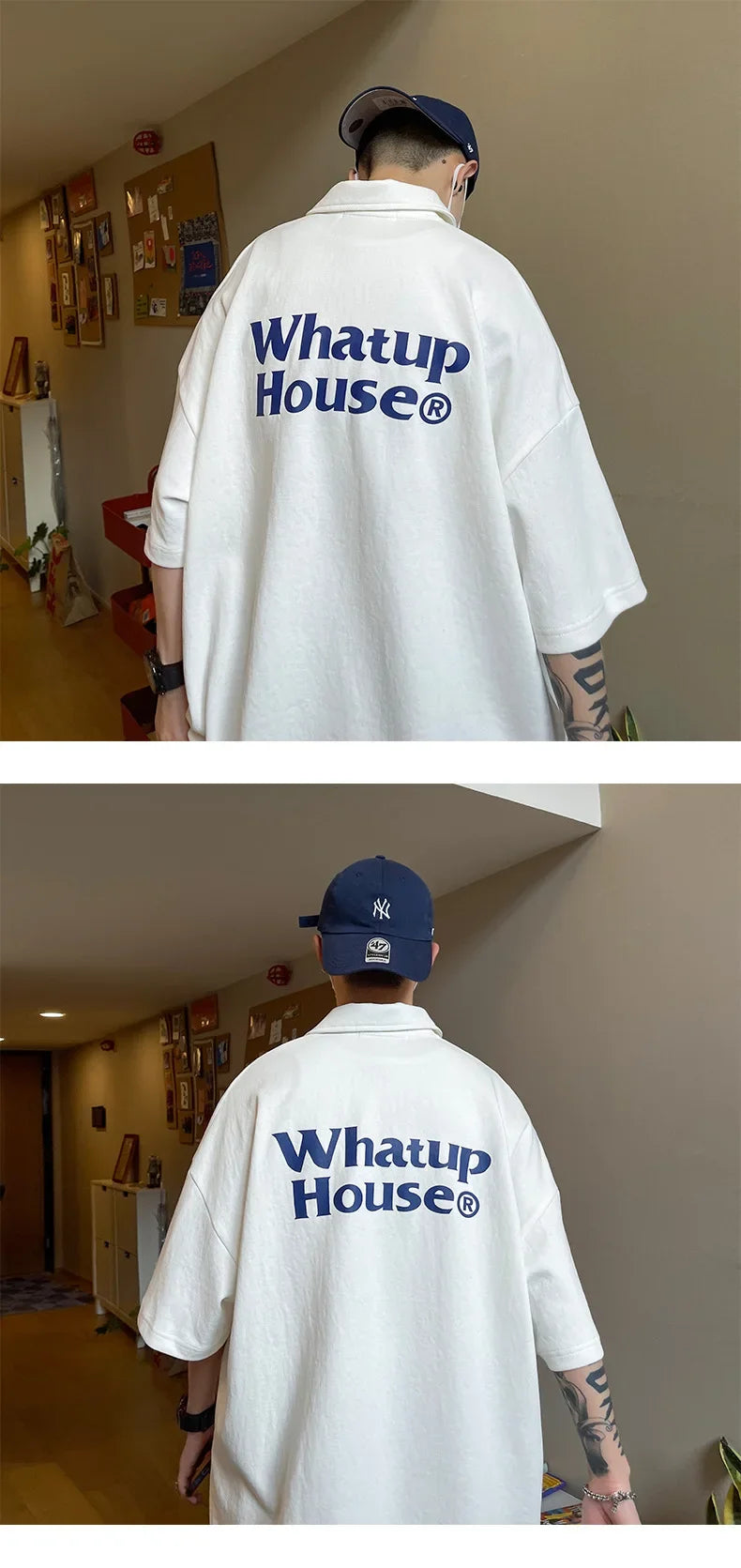 Trendy Polo Shirt Loose Fit Casual Men's Lapel Top Hk Style Hip Hop Short Sleeve T-shirt Fashion Outerwear