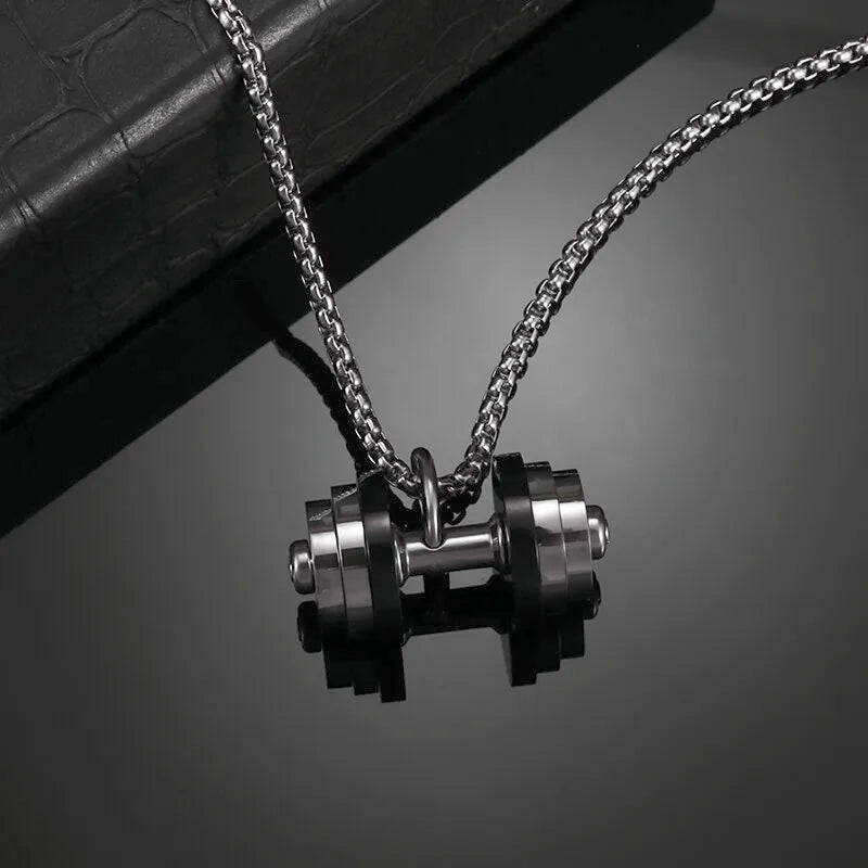 Titanium Steel Dumbbell Pendant Gym Fitness Equipment Barbell Necklace Domineering Muscular Men Fitness Leisure Sports Jewelry Viralgem Store