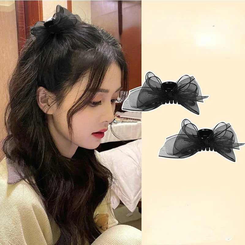 2pcs/Set Black Matte Bowknot Mesh Hair Clip Girl Small Hairpin Bobby Pin for Girls Women Bow Barrette Headwear Accessories Sweet