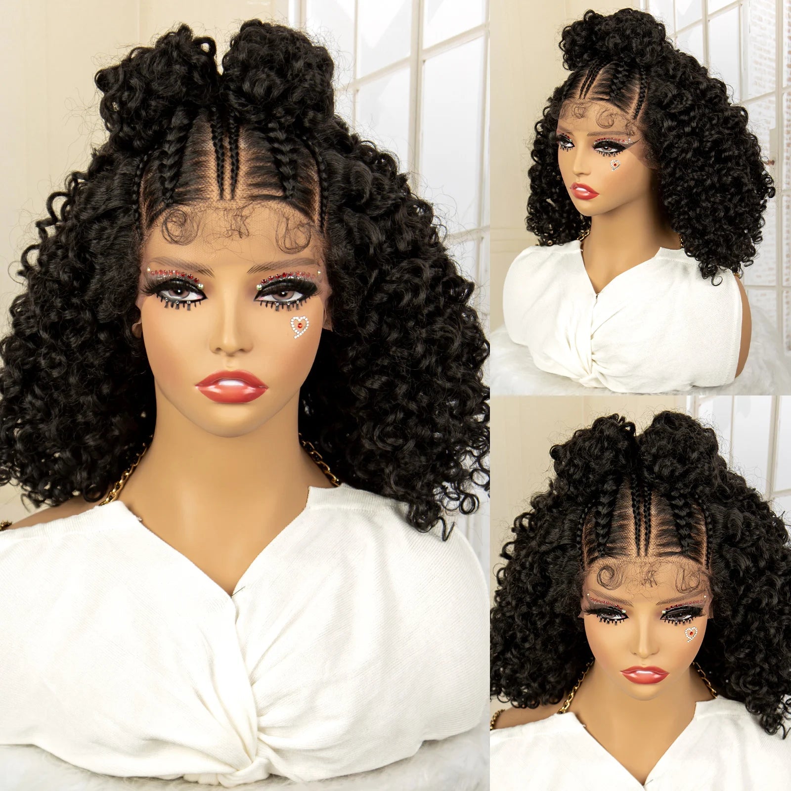13X4 Lace Frontal Synthetic Braided Wigs for Black Women Braid Wig with Baby Hair 16inches Afro Curly Bob Wigs Braided Wig Viralgem Store