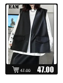 [EAM] Loose Fit Black Denim Big Size Sweatshirt New High Collar Long Sleeve Women Big Size Fashion Spring Autumn 2024 1K166