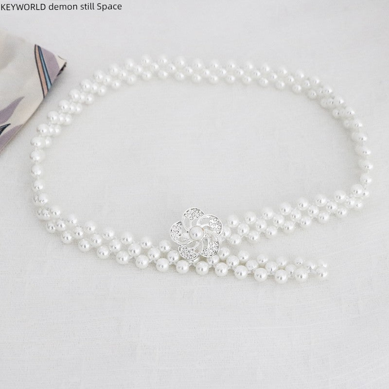 Women's Pearl Elastic Rhinestone Hanfu Waist Dress