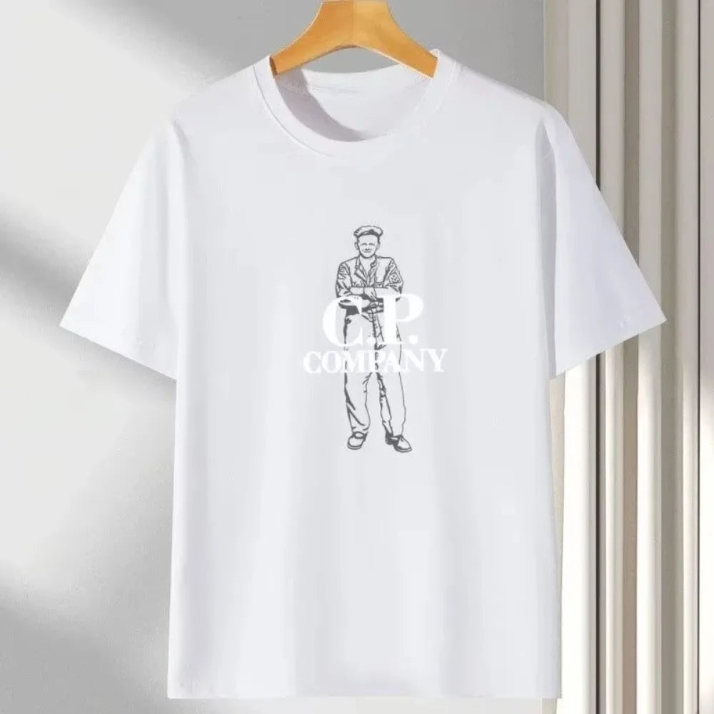 2025 New Short-sleeved T-shirt Summer New European and American CP Letter Casual Loose Round Neck Half-sleeved T-shirt Fashion