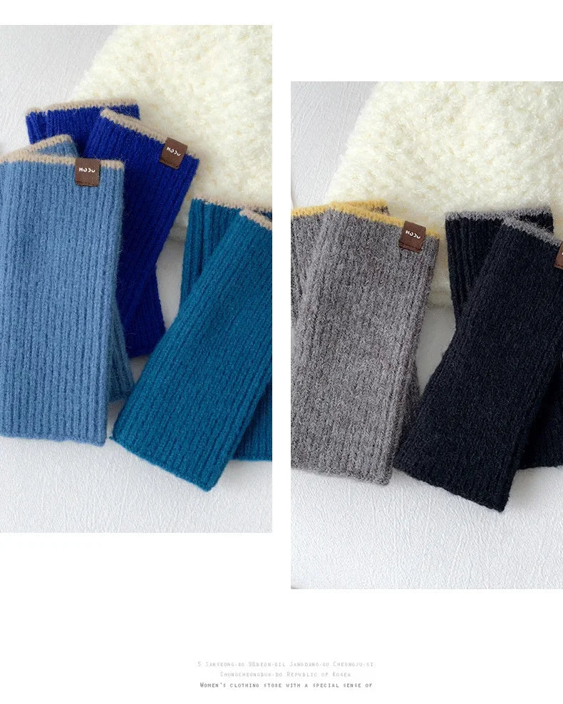 Warm Half Finger Knitted Gloves Autumn and Winter Fingerless Deer Cashmere Gloves Women Mittens Thumb Hole Short Gloves