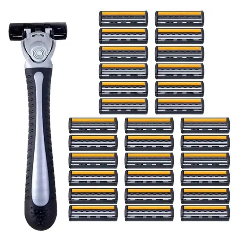 Variety Packs Skin Guard Anti-Slip Handle Replacement Triple Blades Reusable Safety Manual Razors for Men Shaving Bathing Trave