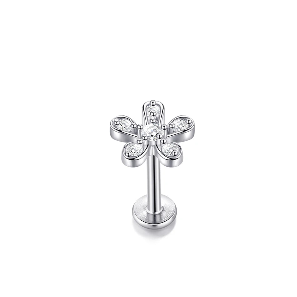 1PC Lip Stud Stainless Steel Ear Piercing Earring Nail Moon Ring Crystal Flower Cross Cartilage Tragus Screw Body Jewelry New