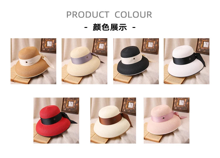 2024 Hepburn Sun Hat Women Summer Sunscreen Straw Hat Female Retro Bow French Elegant Hat Big Eaves Sunshade Beach Hat