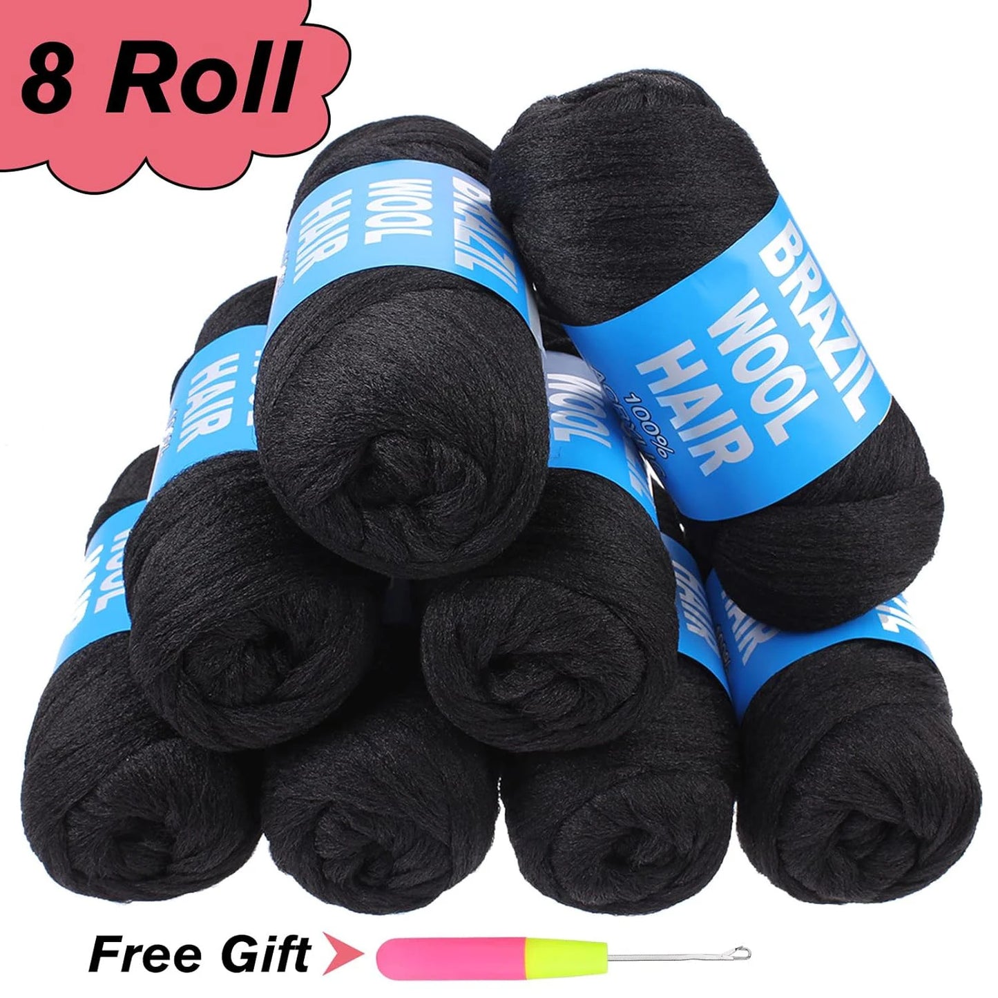 8pc Brazilian Wool Hair Synthetic Crochet Hair Extensions for Women African Hair Yarn for Braiding Senegalese Twist Fake Hair
