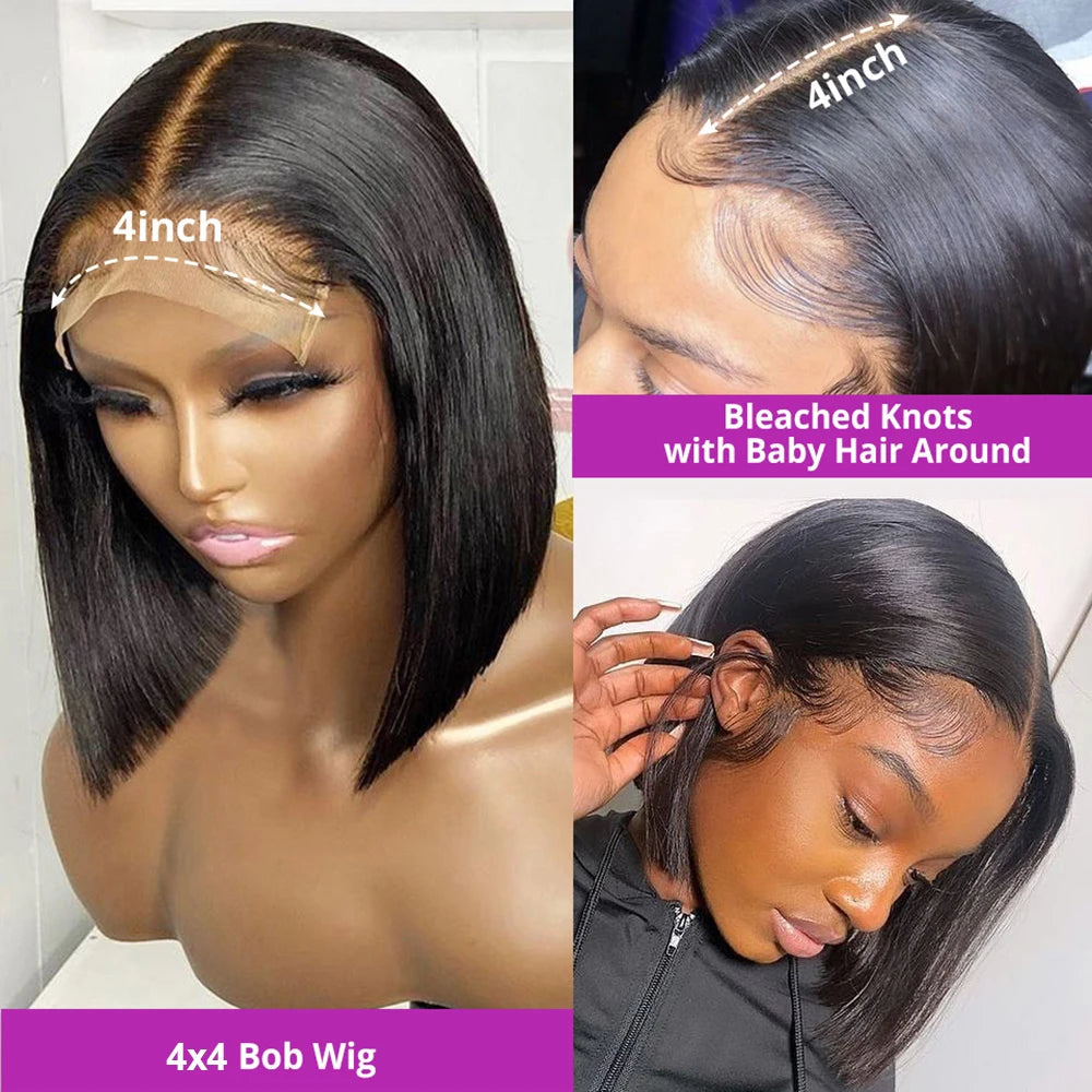Straight bob Wig 100% Human Hair Wigs 8inch Glueless Transparent Lace Frontal Wig 13x4 Lace Frontal Short Bob Wig of Wowen Viralgem Store