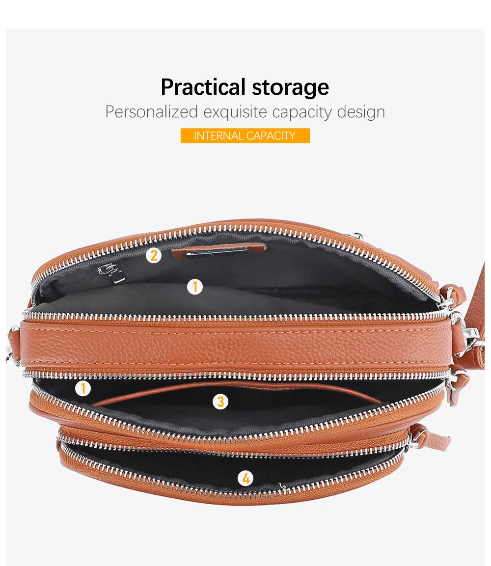 Zency Designer Women Shoulder Bag Genuine Cowhide Leather Handbag Zipper Pockets Large Capacity Female Crossbody Bag White Viralgem Store