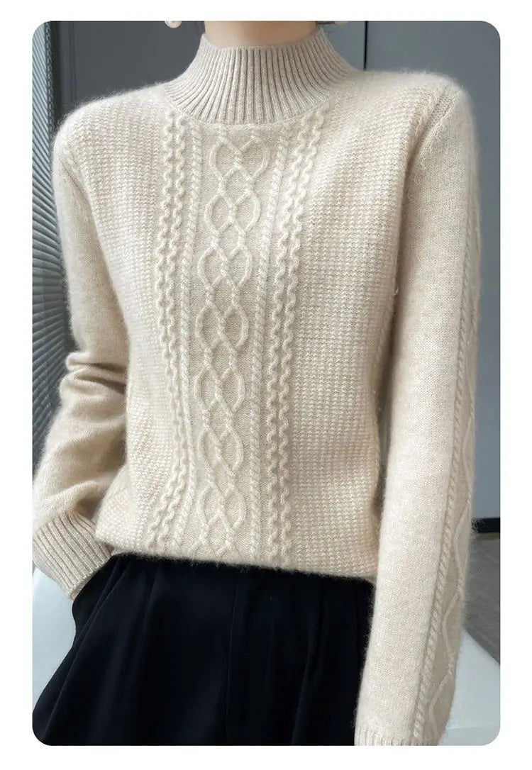 2023 Autumn and Winter New Women Sweater Warm Cashmere Sweater Loose Large Size Top Half Turtleneck Knitted Bottoming Shirt