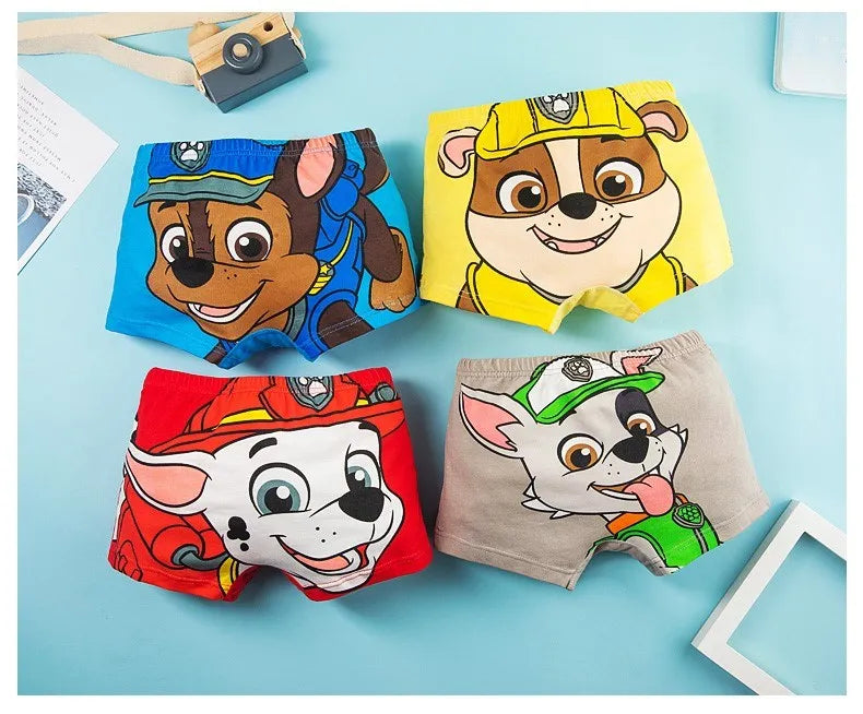 4PCS Original PAW Patrol Cute Boy Underpants Chase Marshall Rocky Rubble Healthy Cotton Boxers Underwear for Children Gifts