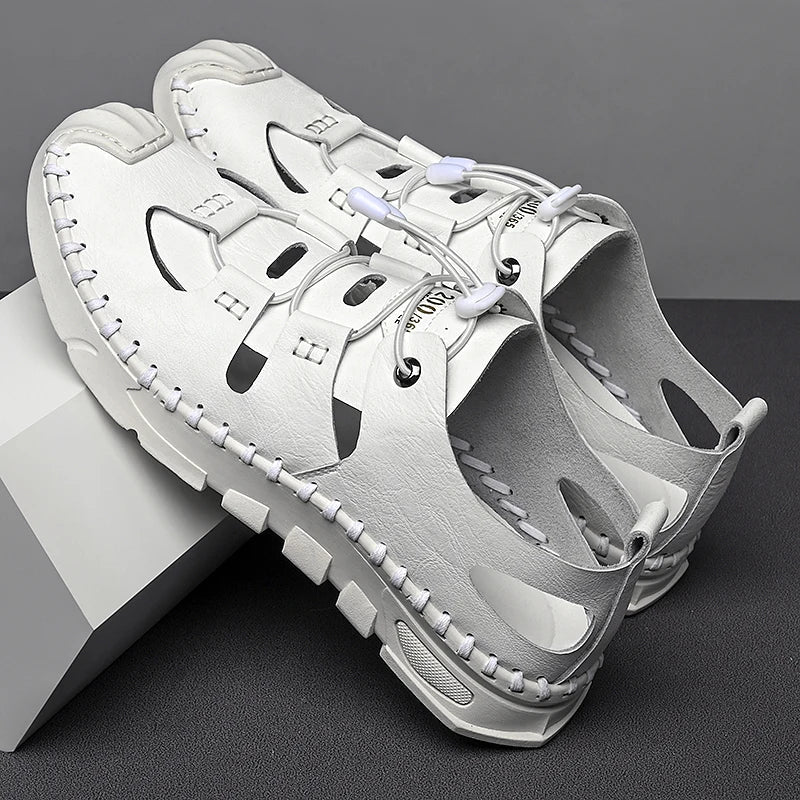 Summer High Quality Men's Fashion Trend Sandals Outdoor Breathable Massage Sole Anti slip Sandals Men's White Sandals Leather Viralgem Store