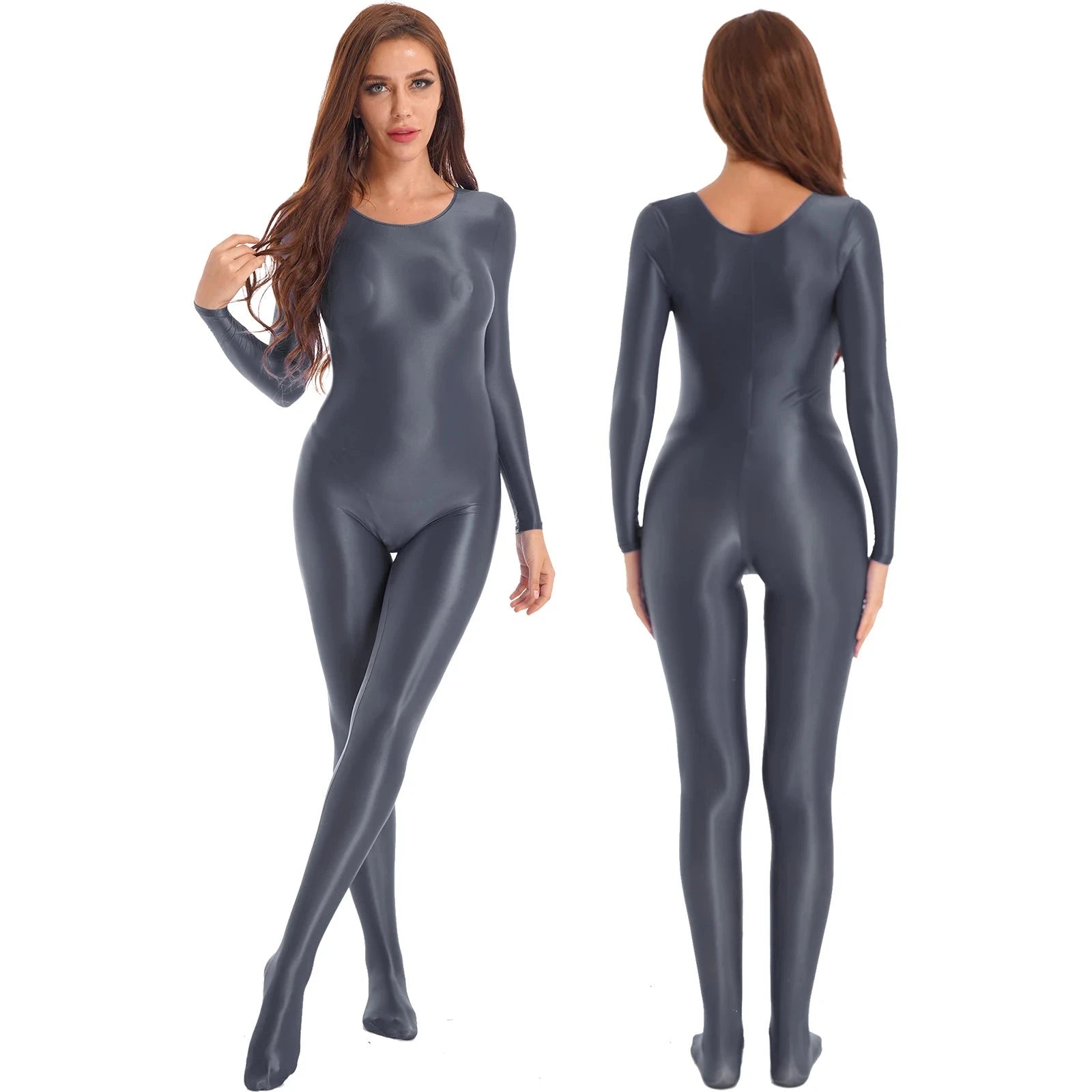Women Shiny Oil Full Body Pantyhose Jumpsuit Long Sleeve Bodystocking Tights Yoga Gymnastics Unitard Leotard Athletic Catsuit Viralgem Store