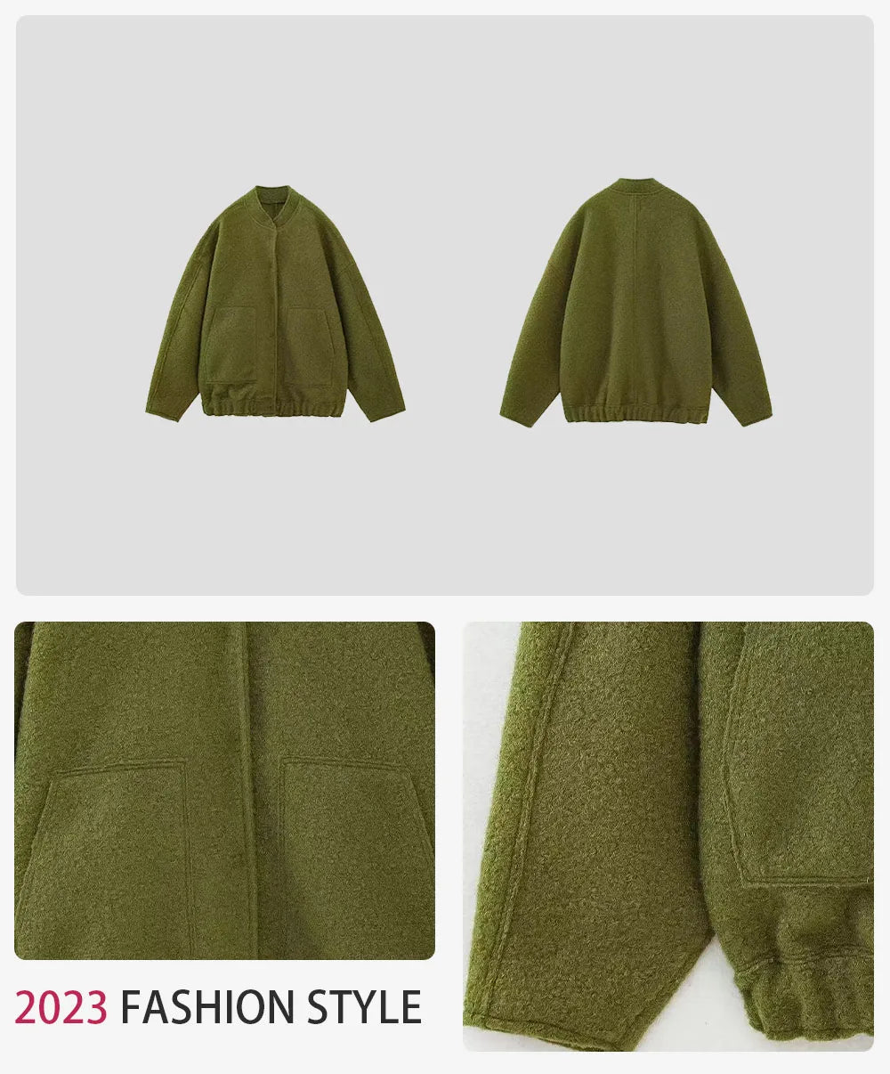 2023 Women Fashion With Pockets Oversized Bomber Jacket Coat Vintage Long Sleeve Snap Button Female