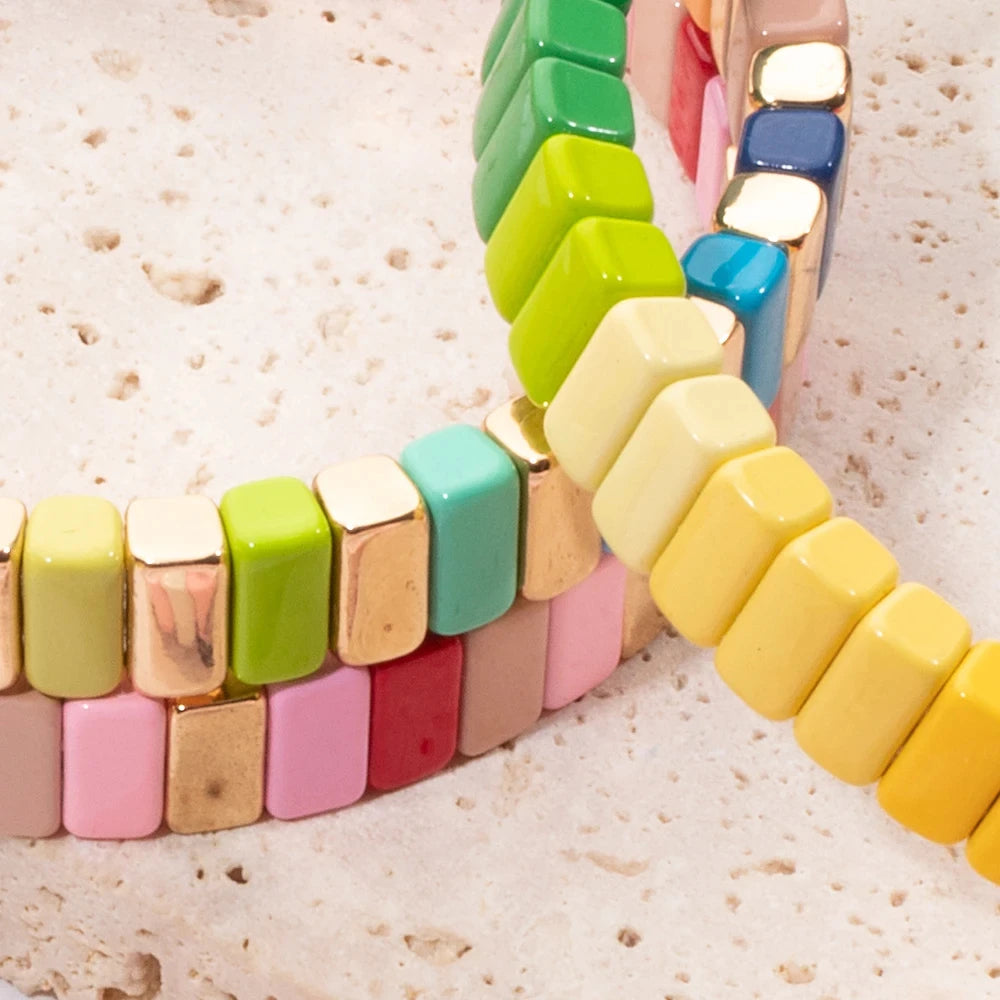 4X8MM Enamel Bracelets Wholesale Colorful Elastic Bangle Handmade Rainbow Beads Jewelry