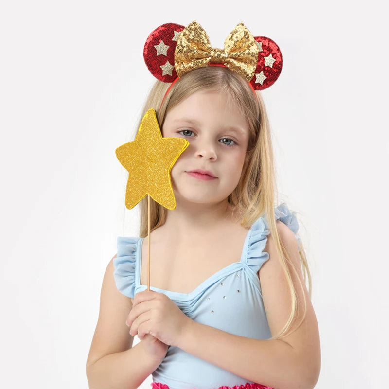 2024 NEWEST Disney Bo Peep 3.3"Ears Headband For Girls 5" Sequins Bow Hairband Festival Party Cosplay DIY Hair Accessories