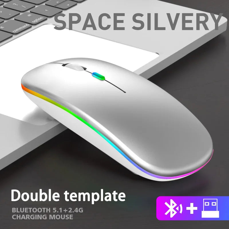 Wireless Mouse Bluetooth and 2.4GHz Dual Modes Rechargeable RGB Ergonomic Silent Click for PC iPad Laptop Cell Phone TV Viralgem Store