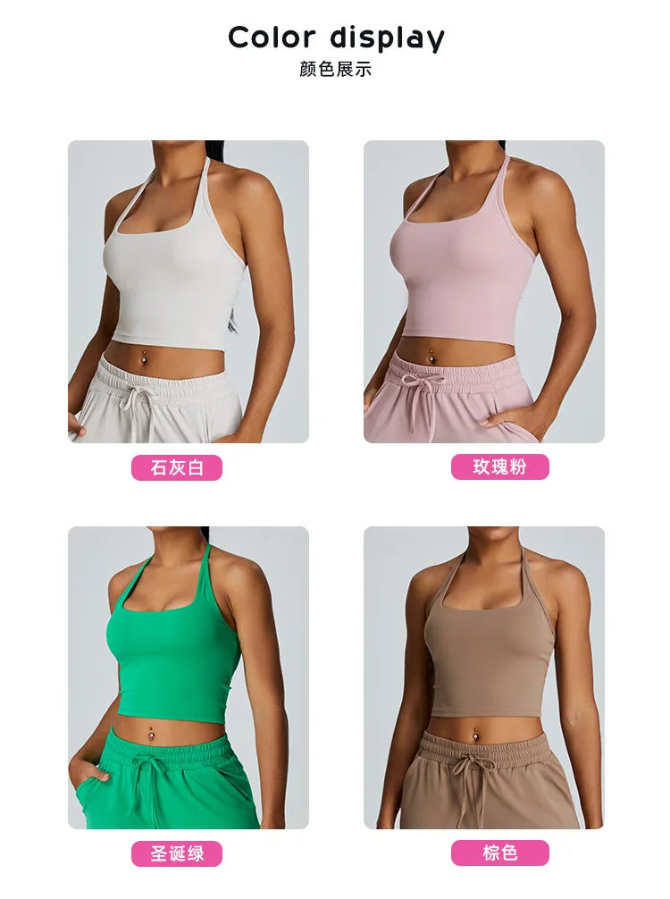 YJ-Spring and Summer New Halter Yoga Vest Women's Sling Beauty Back Exercise Underwear Slim Fit and Quick-Drying Yoga Clothes Br
