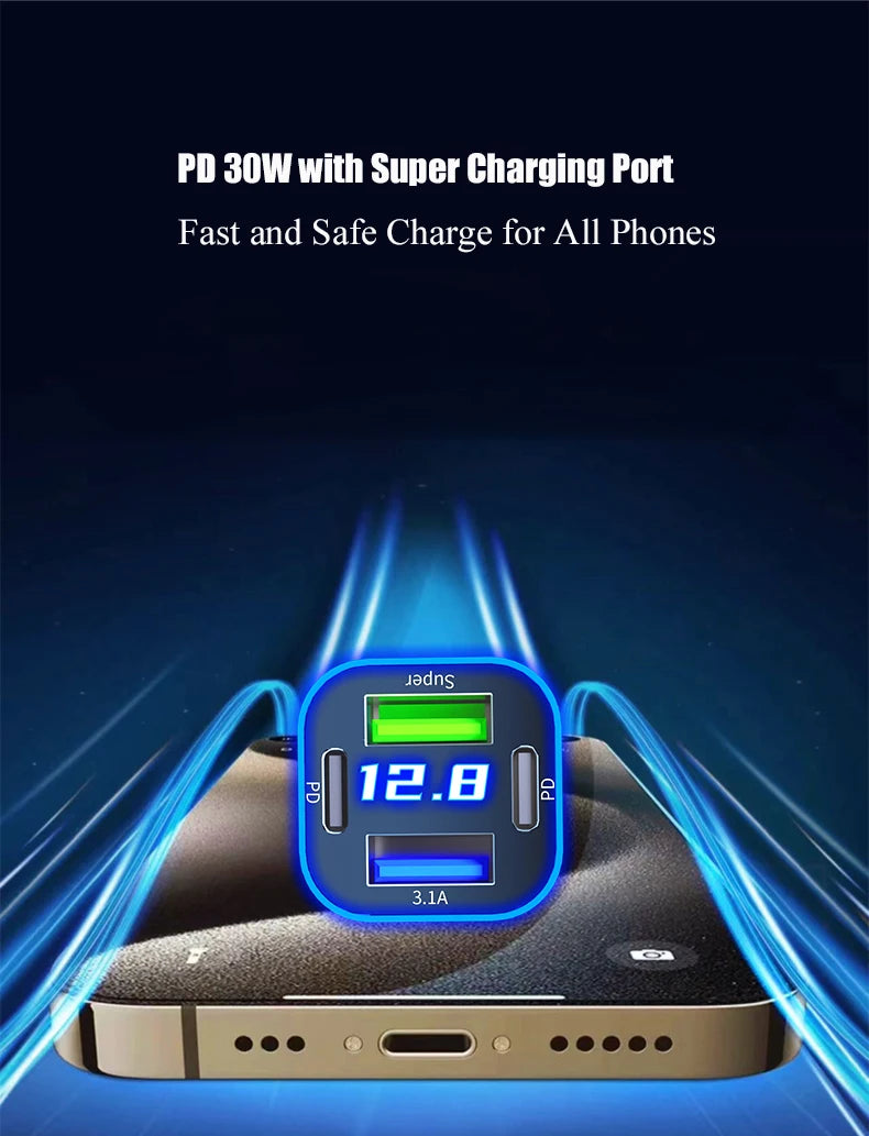 4 in 1 USB C Car Charger Dual PD  Super Fast Charging Adapter for iPhone 15 Pro Max 14 Plus Huawei Oneplus Samsung OPPO Vivo