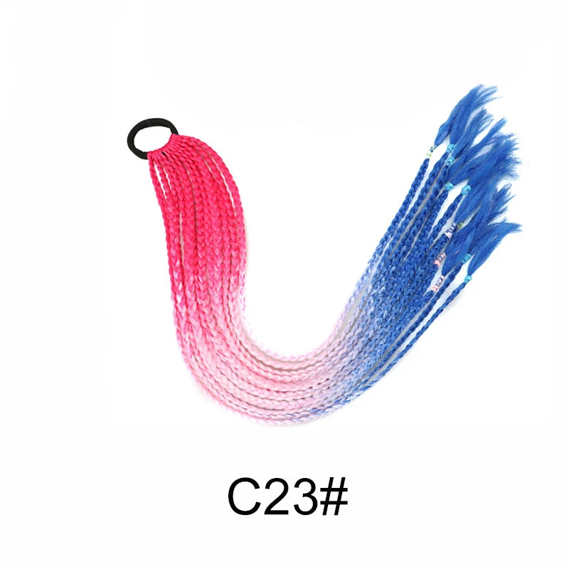 24Inch Synthetic Gradient  Colored Braided Ponytail Hair Extension Elastic Rubber Band Braiding Ponytail for Girl Women Viralgem Store