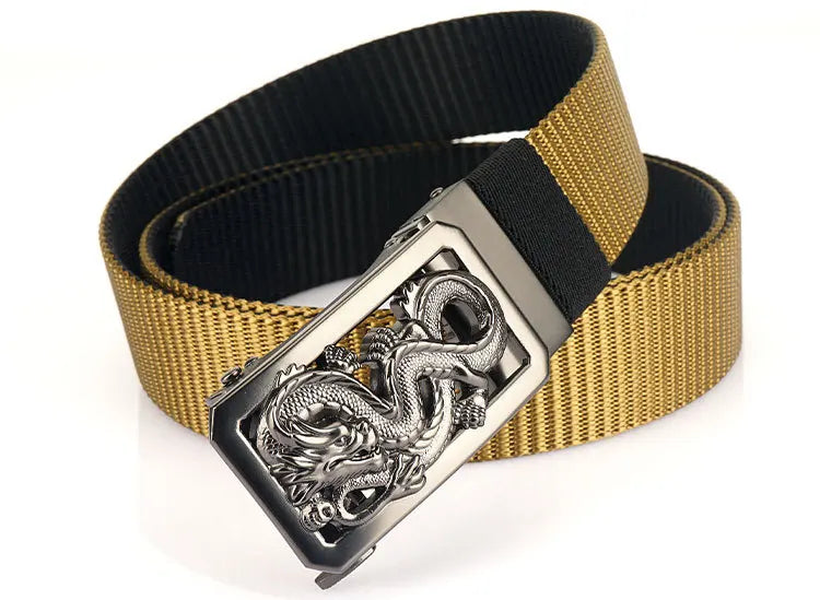 SupSindy New Man Double-sided Nylon Belt Dragon Rotate Metal Automatic Buckle Canvas Belts for Men Jeans Waistband Bicolor Strap Viralgem Store