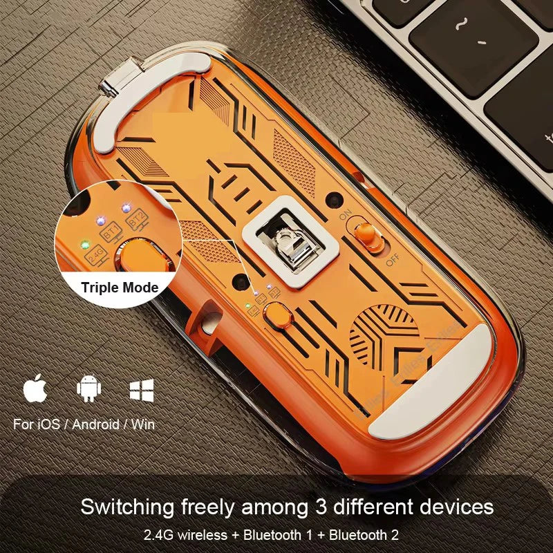 Transparent Magnetic Triple Mode Bluetooth compatible 2.4G Wireless Mouse One-Click Desktop Type-C Rechargeable Silent Mice Mute Viralgem Store