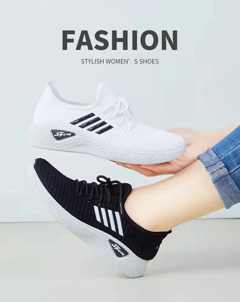 Trendy Shoes New Fly-Knit Sneakers Spring and Summer Soft Bottom Casual Mom Shoes Mesh Low-Top Running Student Shoes