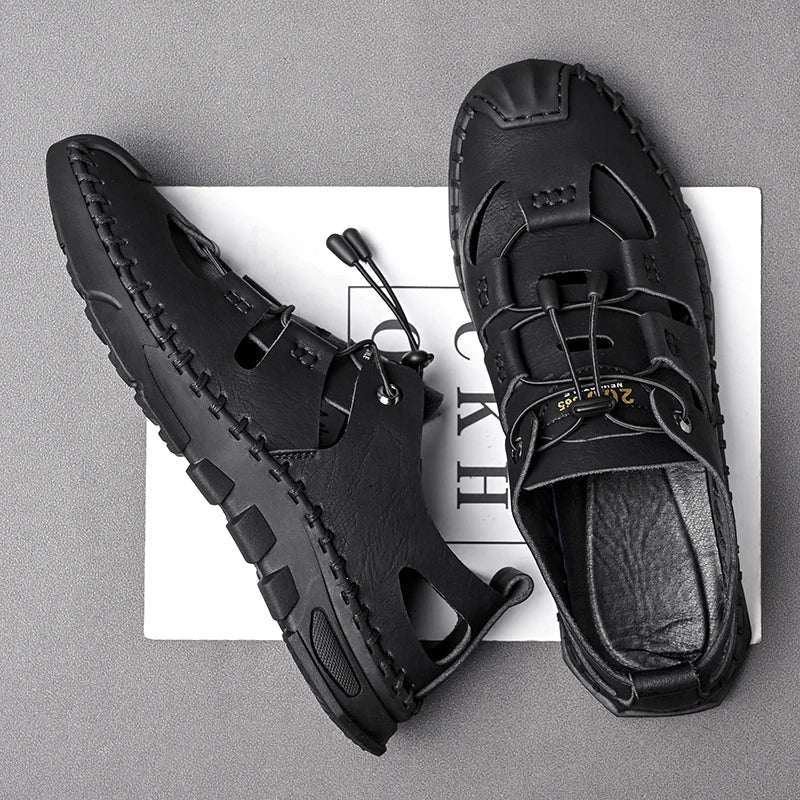 Summer High Quality Men's Fashion Trend Sandals Outdoor Breathable Massage Sole Anti slip Sandals Men's White Sandals Leather Viralgem Store