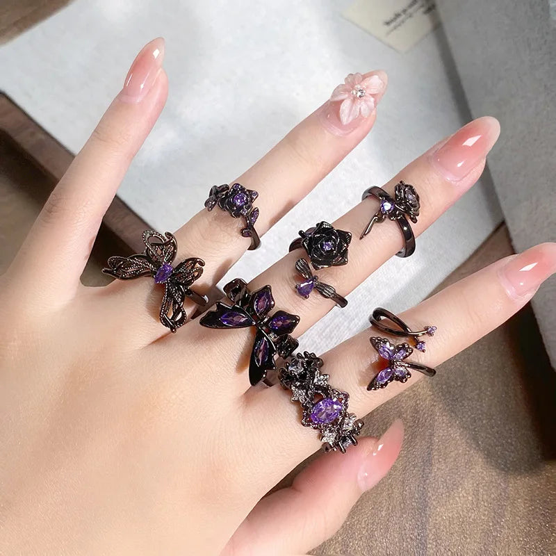 2025 Dark Gothic Irregular Zircon Adjustable Unisex Ring