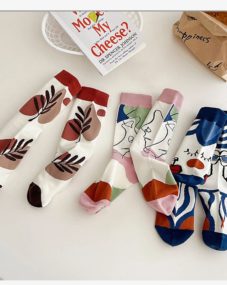 5 Pairs Personality Tide Socks Graffiti Socks Funny Korean Version Sports Couple Socks Harajuku Style Colorful Cute Flower Socks