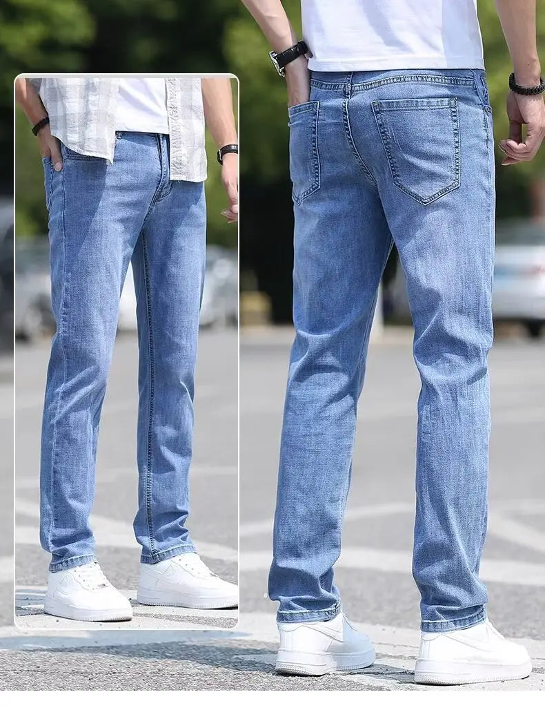 Trend in jeans men thin straight base big size casual denim long pants DN0556