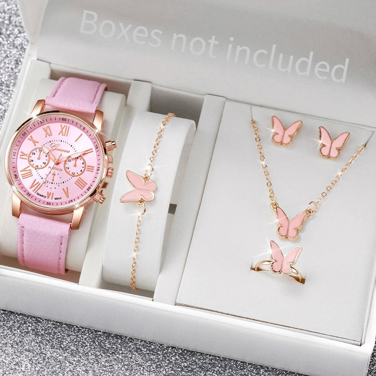 5/6PCS Fashion Women's Quartz Watch Leather Band Analog Wrist Watches Heart Rhinestone Jewelry Set(Without Box) Viralgem Store