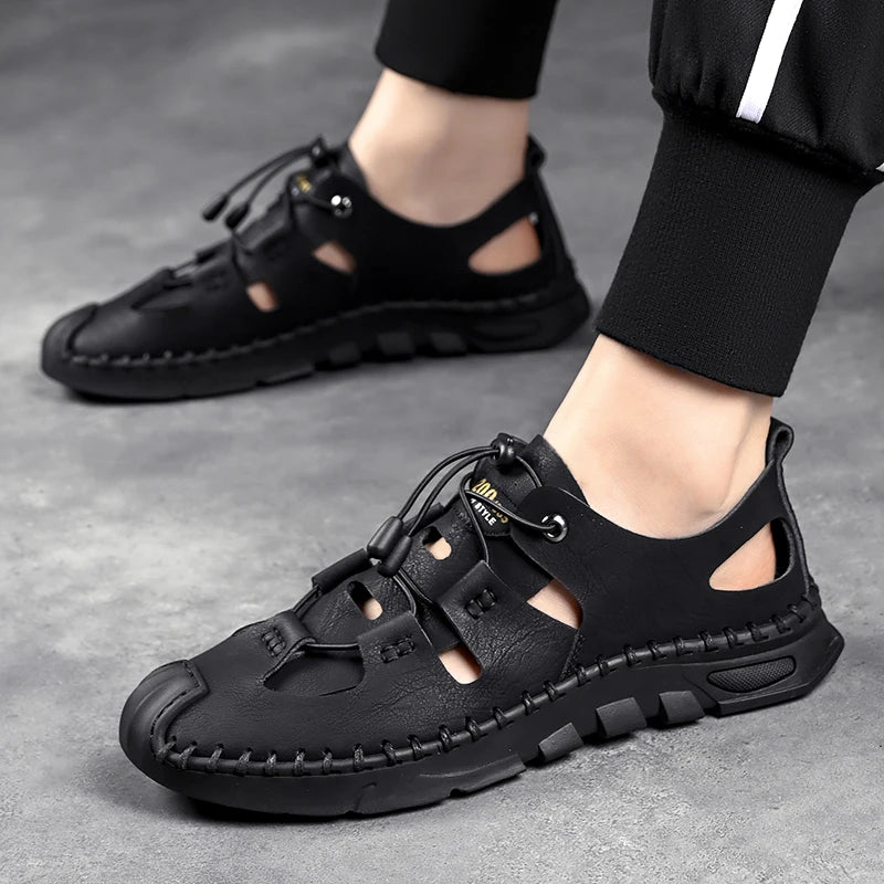 Summer High Quality Men's Fashion Trend Sandals Outdoor Breathable Massage Sole Anti slip Sandals Men's White Sandals Leather Viralgem Store