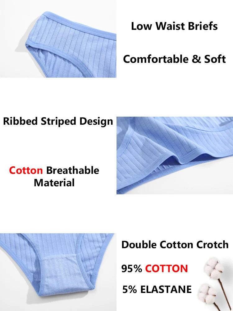 7Pcs/SET Cotton Ribbed Striped Underwear Women's Panties Sexy Solid Color Plus Size Briefs Female Breathable Soft Lingerie L-7XL