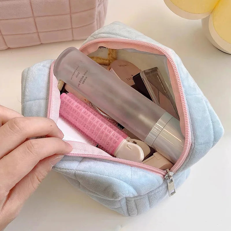 Women Zipper Fur Cosmetic Storage Bag Large Solid Makeup Organizer Handbag Stationery Pencil Case Travel Make Up Toiletry Punch Viralgem Store