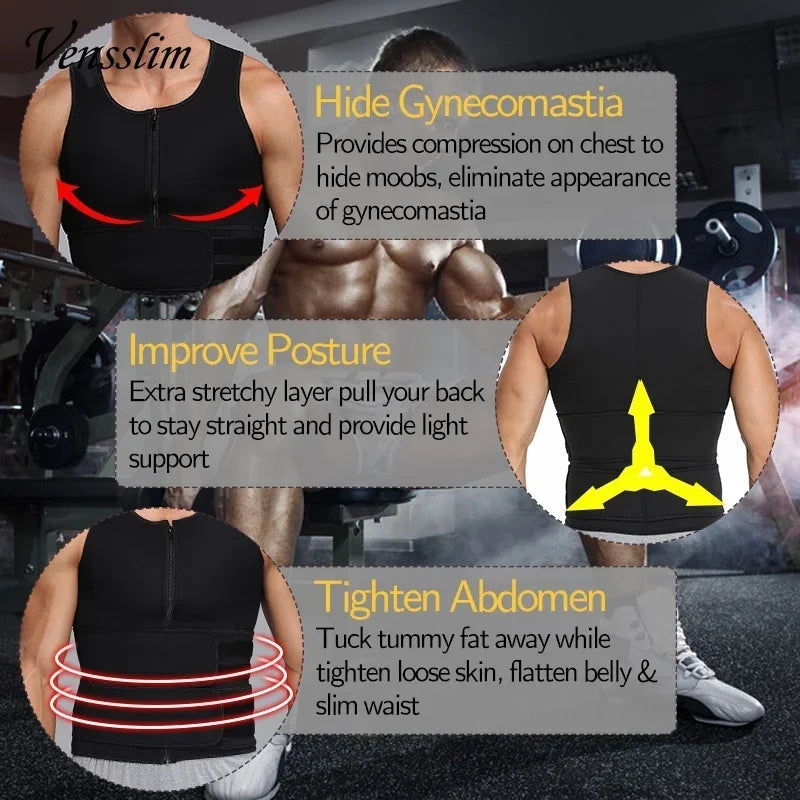 Vensslim Men Body Shaper Waist Trainer Vest Slimming Shirt Sauna Sweat Compression Undershirt Shapewear Fat Burner Workout Tops Viralgem Store