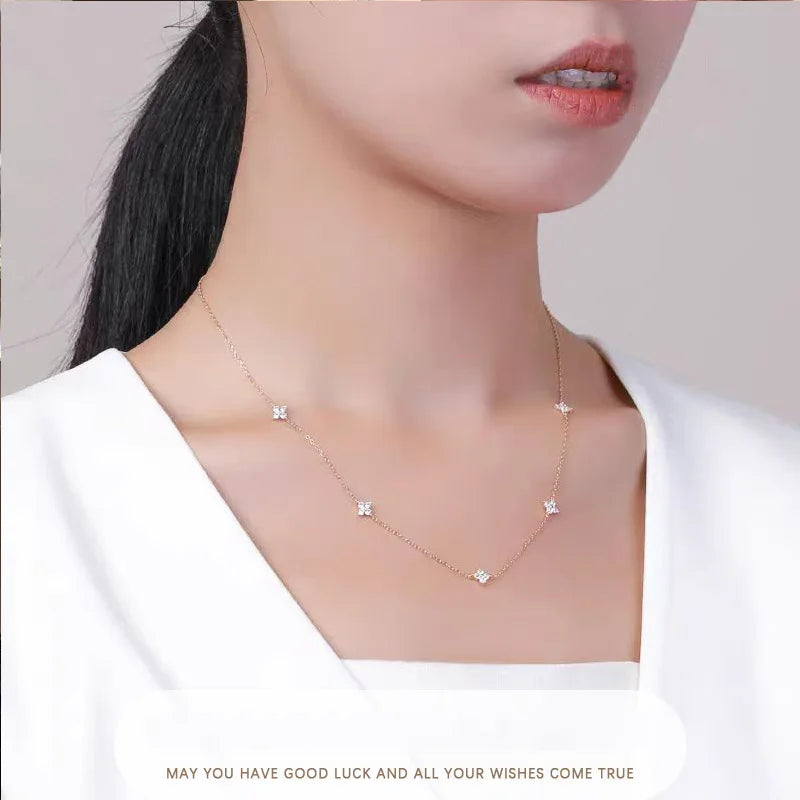 925 Silver Plated Cz Four-leaf Flower Bracelet for Women Girl Cute Dainty Adjustable Link Chain Bracelet Trend 18k Gold Jewelry