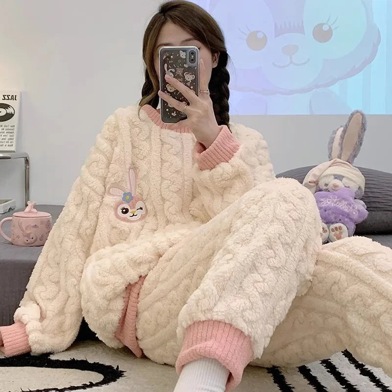 Winter Flannel Fleece-lined Sleepwear Women's Long Sleeve Warm Thickened Pyjamas Home Clothes Explosion Model Jacket Viralgem Store
