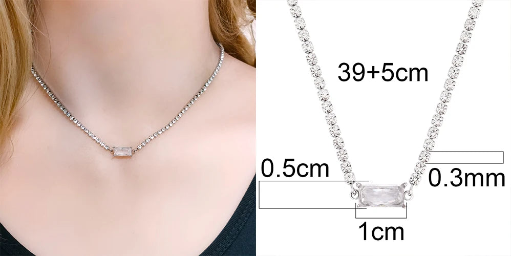 Stainless Steel Necklace Tennis Chain Hip Hop Square Pendant Necklace Star Heart Zircon Choker Necklaces For Women Jewelry