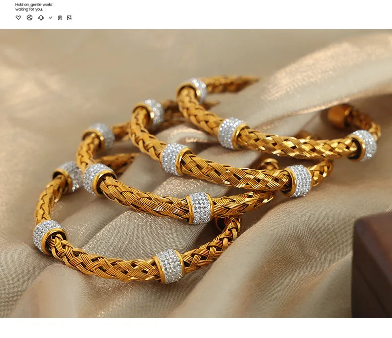 Woven 316L Stainless Steel Bracelet For Women Gold Plated High-end No Tarnish Women's Hand Bracelets Cuff Bangle Woman Jewelry
