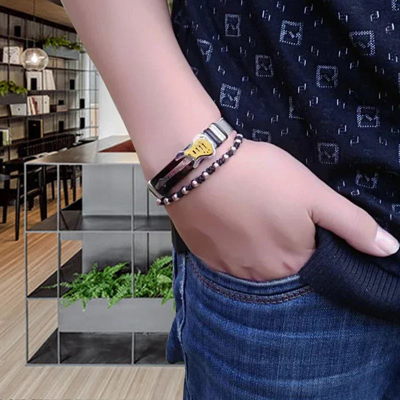 10mm Stainless Steel Guitar Bracelets Fashion Men's Bend Tag Adjustable Mesh Band Bangles Couple Music Party Jewelry Gift Viralgem Store