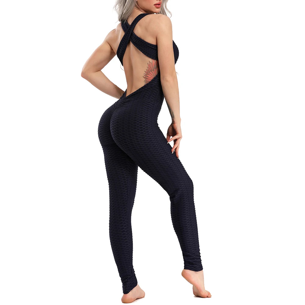 Women Halter Yoga Set Black Activewear Sexy Bandage Sleeveless Jumpsuit Skinny Rompers Solid Elastic Bodycon Fitness Sport Suits Viralgem Store